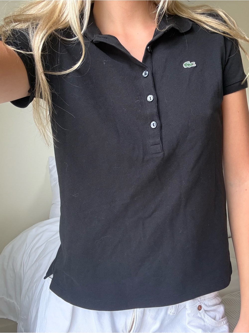 Lacoste Black Short Sleeve Polo with Green Crocodile Logo